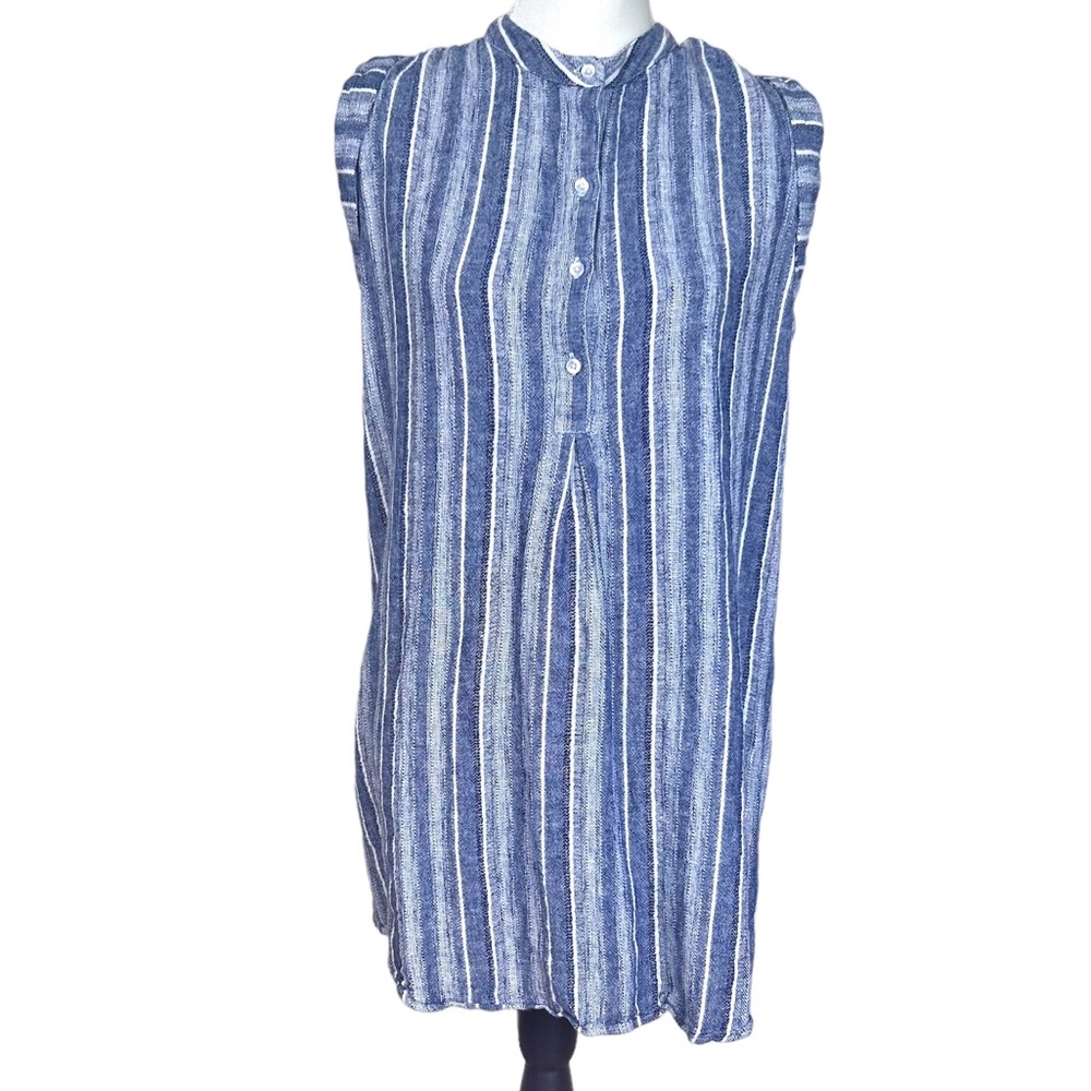Cloth & Stone blue stripe linen blend dress sleeveless